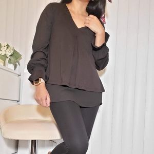 Michael Kors Black Peasant Long Sleeve Blouse Small NWT Chiffon Sleeve